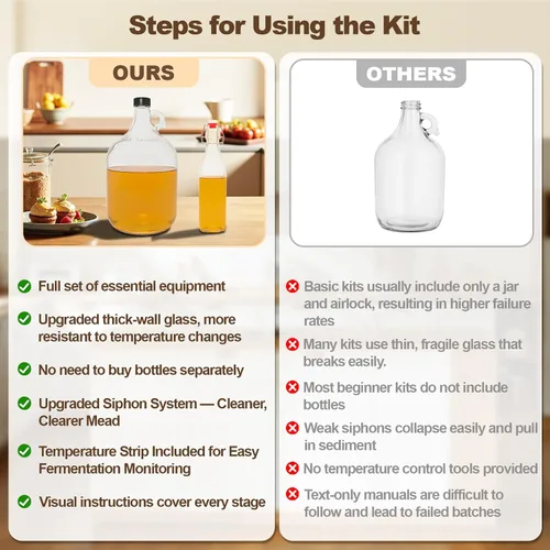 Vista 13 de Kit completo de fabricación de hidromiel para principiantes, fermentación Carboy de vidrio de 1 galón