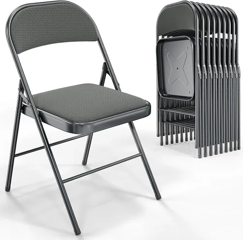 Vista 10 de VINGLI Paquete de 4 sillas plegables con asientos acolchados, marco de metal con asiento y respaldo de tela, capacidad de 350 libras, color negro