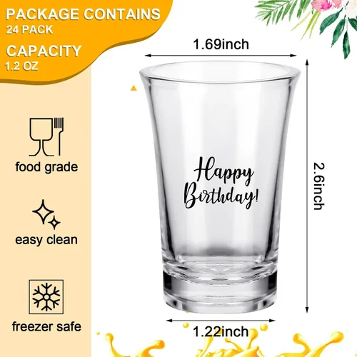 Vista 2 de Hosuly 24 vasos de chupito de feliz cumpleaños a granel de 1.2 onzas divertidas tazas de acrílico colorido para mujeres, hombres y adultos