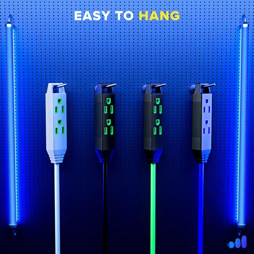 Vista 3 de Cable de extensión de 2 pies, cable de extensión con múltiples tomas, calibre 16 (azul) con certificación ETL