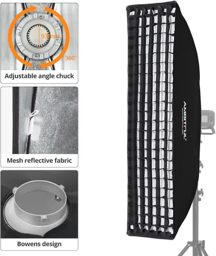 Vista 3 de AMBITFUL Caja de luz rectangular de rejilla de panal de abeja de 12 x 47 pulgadas para foto estroboscópica flash softbox Bowens Mount (2 piezas)