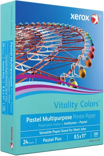 Vista 2 de Xerox® Vitality Colors™ Pastel Plus - Papel para impresora multiusos, tamaño carta, 24 libras, 30% reciclado, color aguamarina, resma de 500 hojas