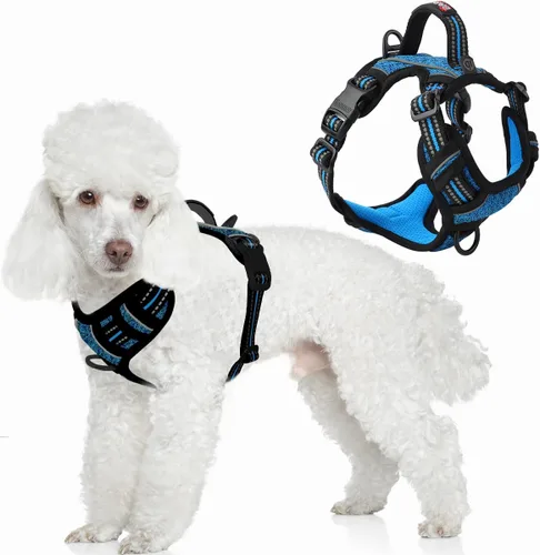 Vista 49 de BARKBAY Arnés Oxford sin tirones para perro con bolsillo para etiqueta de identificación, resistente, reflectante, fácil control para perros grandes