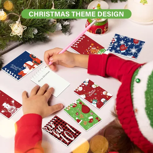 Vista 5 de 24 piezas de mini libretas en espiral de Navidad, pequeños blocs de notas con temática navideña, mini cuadernos con patrón de muñeco de nieve