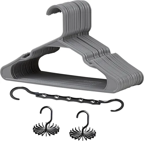 Vista 27 de VECELO - Juego de 25 perchas de plástico, con muescas antideslizantes para hombros para ahorrar espacio en el armario, percha resistente para Beige