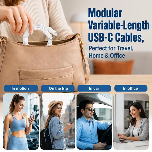 Vista 5 de Cable USB C a USB C, cable tipo C de 60 W, paquete de 3 unidades de 3 pies Blanco