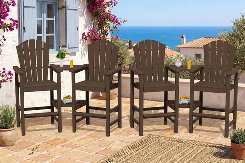 Vista 40 de KINGYES Aruba - Juego de 4 sillas Adirondack altas de HDPE con bandejas de conexión dobles, silla Adirondack de altura de barra en relieve para 2