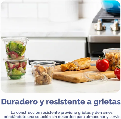 Vista 6 de Recipientes de plástico descartables con tapa para separar porciones o hacer souffle, Translúcido Leak-Proof, BPA-Free, Crack-Resistant, Stackable