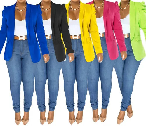 Vista 3 de Chaqueta de moda para mujer, con cuello de solapa de primavera, con botones, chaqueta para mujer, casual, de negocios
