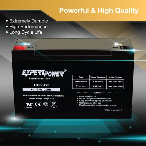 Vista 4 de ExpertPower Terminal F1 de batería de plomo sellada SLA de 6V 12Ah F1/reemplazo para Portalac GS PE6V13 (paquete de 2)
