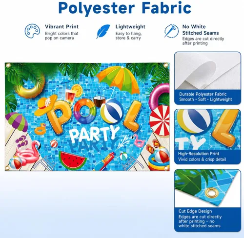 Vista 4 de Decoraciones de fiesta de verano en la playa, pancarta de fondo para fiesta de piscina de verano, suministros de decoración de fiesta de piscina, 72