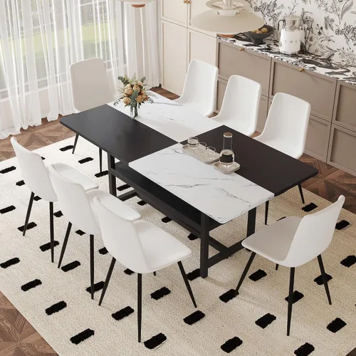 Vista 36 de Juego de mesa de comedor de 71 pulgadas para 6 personas con estante de almacenamiento, juego de mesa de comedor rectangular industrial moderna