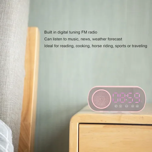 Vista 3 de Sanpyl Altavoz despertador, USB portátil HiFi pantalla LED, reloj despertador dual con radio FM sintonizada digitalmente, para el hogar, oficina