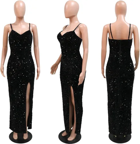 Vista 4 de Vestido largo de cóctel de noche sin mangas con hombros descubiertos para mujer