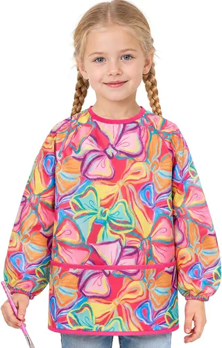 Vista 9 de WERNNSAI Bata de arte para niños impermeable con manga larga y 3 bolsillos de pintura