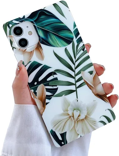 Vista 16 de Funda compatible con iPhone 13, borde rectangular, bonita funda protectora de lujo con diseño de flores al óleo para mujeres y niñas, funda