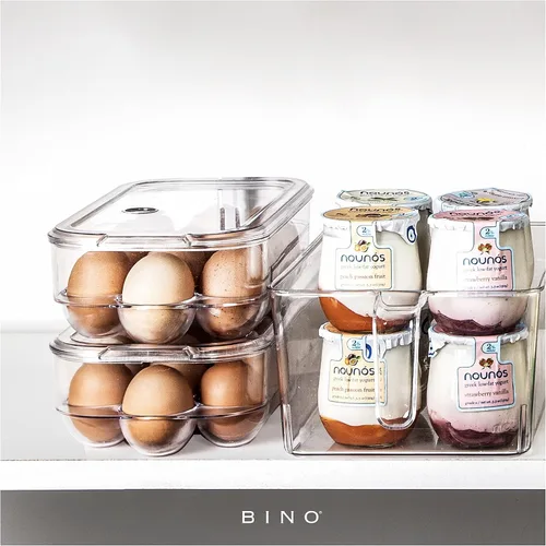 Vista 4 de BINO Recipiente de plástico para huevos para refrigerador, transparente, 21 unidades, resistente, duradero