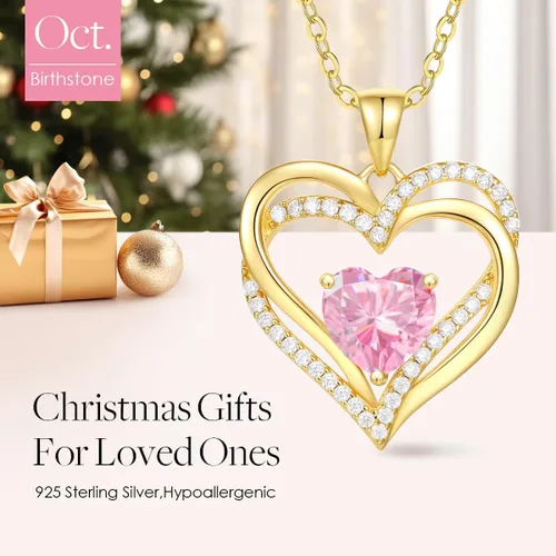 Vista 3 de CDE Heart Necklaces for Women Gold-Plated 925 Sterling Silver Birthstone Pendant Necklace Anniversary Birthday Mother's Day Jewelry Gifts for Women