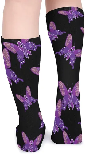 Vista 5 de Alzheimers - Calcetines de tubo para mujer con diseño de mariposa de concienciación de Alzheimers para mujer, calcetines de cosplay de alto grosor