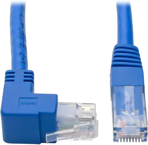 Vista 12 de TRIPP LITE Cable de conexión UTP Cat6 en ángulo inferior (RJ45), M/M, Gigabit, moldeado, azul, 1 pie (N204-001-BL-DN)