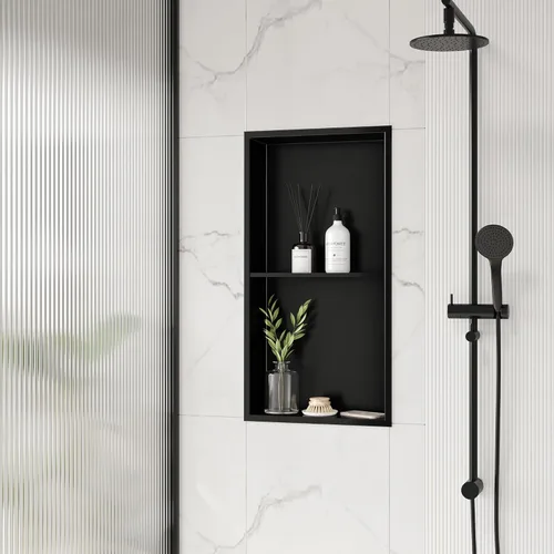 Vista 9 de Neodrain Nicho de ducha doble estante de acero inoxidable, no necesita azulejos, nichos de baño empotrados en la pared, nicho de pared empotrado