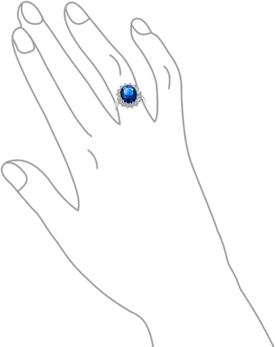 Vista 32 de Anillo de compromiso de plata de ley 925 personalizable con halo de corona ovalada de 5 a 7 quilates con circonita cúbica simulada de zafiro azul
