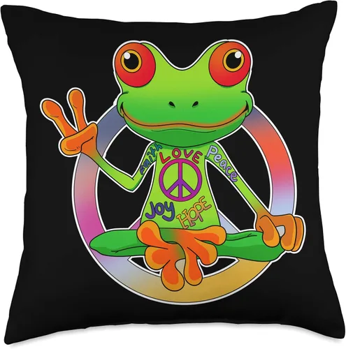 Vista 5 de InGENIUS - Cojín de almohada de 6.3 x 6.3 in, diseño de ranas hippies de los años 70, multicolor