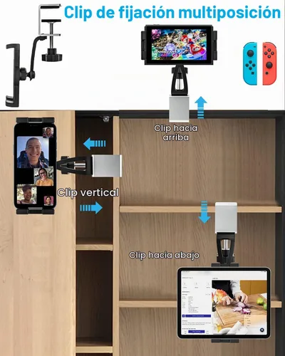 Vista 2 de Soporte para tablet de armario de cocina, soporte para tableta debajo del gabinete con abrazadera ajustable de 360° para iPad Pro Air Mini, Galaxy