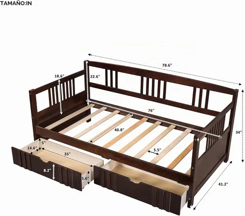 Vista 2 de Harper & Bright Designs Marco de cama esquinero de tamaño individual con cajones, sofá cama de madera maciza con almacenamiento y cabecero,