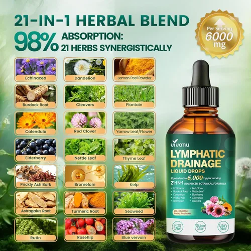 Vista 3 de Gotas de drenaje linfático 21 en 1 para liposomal, 6000 mg Suplemento de apoyo del sistema inmunológico y linfático para mujeres y hombres