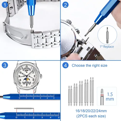 Vista 4 de JOREST Kit de herramientas para correa de reloj, kit de reparación para ajuste de correa de reloj, reemplazo y cambio de tamaño, con herramienta