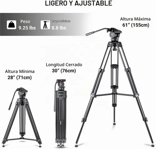 Vista 2 de 3Pod V3AH - Trípode de video de aluminio para cámara con cabezal fluido