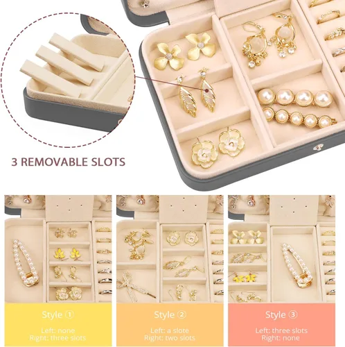 Vista 3 de CLUDEMAS Joyero organizador de viaje para mujeres y niñas pequeñas cajas de almacenamiento de joyas de piel sintética soporte portátil para joyas