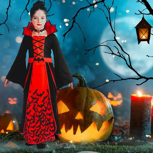 Vista 5 de SKCAIHT Disfraz de vampiro para niñas conjunto de cosplay de Halloween fiesta de disfraces