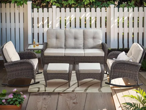 Vista 9 de HUMMUH Juego de 2 sillas de mimbre para exteriores, sillas de comedor con respaldo alto y asiento profundo para jardín, porche, patio trasero
