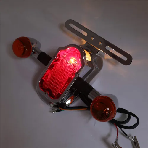 Vista 3 de Motocicleta cromo ámbar metal sepulcral freno cola W/señal de luz compatible con bicicleta de motocicleta gemela grande [P/N: XH3118B-A-01-CD+AMBER]
