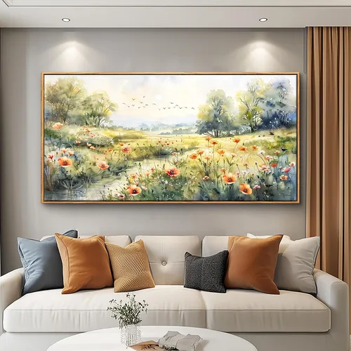 Vista 16 de XIGUANGART Arte de pared enmarcado de montaña, decoración de pared de montañas horizontales largas, pintura de pared de naturaleza de pinos