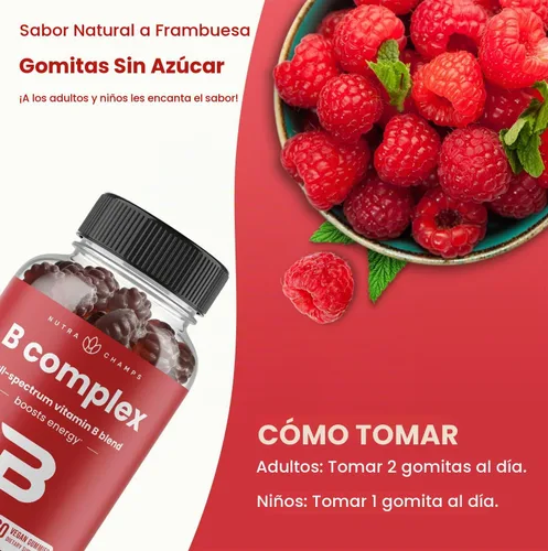 Vista 6 de NutraChamps Gomitas de complejo de vitamina B, gomitas de vitamina B aumentan la energía, vitaminas del complejo B B1, B2 (riboflavina), B3