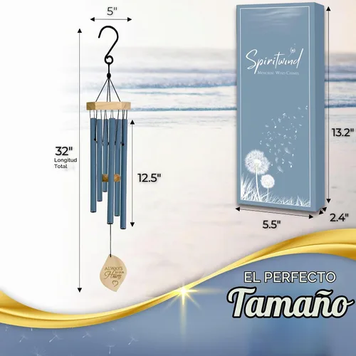 Vista 8 de Campanillas de viento conmemorativas azul océano de 32 pulgadas para la pérdida de un ser querido, campanillas de viento de condolencias de sonido