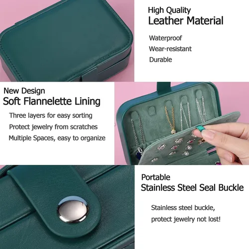 Vista 4 de Joyero de viaje, organizador de joyas pequeño de piel sintética para mujeres y niñas, mini estuche de viaje portátil de doble capa, cajas