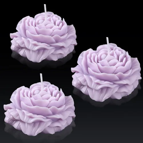 Vista 8 de Roowest - 3 velas con forma de flor de rosa, hechas a mano, color rosa Vela estética en forma de rosa, decorativa para decoración de yoga, spa