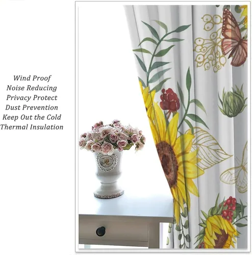 Vista 5 de Cortinas opacas de girasol, diseño natural, de granja, floral, con bolsillo para barra, para ventana, para dormitorio, sala de estar, 42 x 45