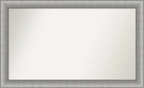 Vista 7 de Amanti Art Espejo de baño plateado para sobre el fregadero, 28 x 37 pulgadas, elegante espejo rectangular de peltre cepillado, marco de madera