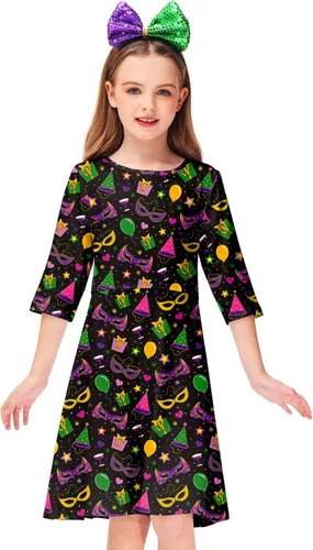 Vista 3 de Remimi Vestido de día de San Patricio para niñas, divertido vestido irlandés para vacaciones, patinadora, de 3 a 14 años