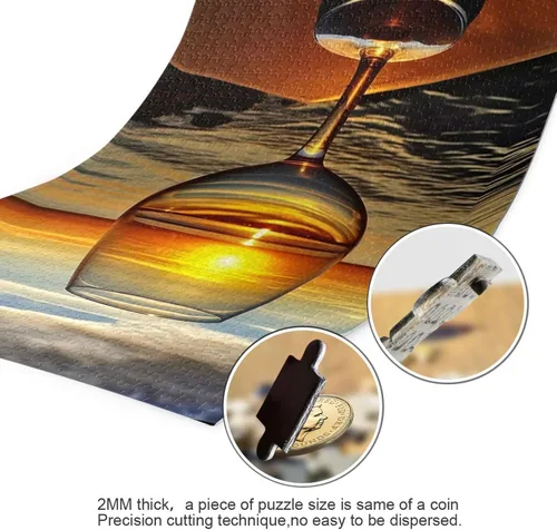 Vista 3 de Sunset View Glass Jigsaw Puzzles 500 Pieces for Adults with Mesh Storage Bag 2012109