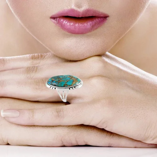 Vista 2 de Anillo de plata de ley 925 con turquesa auténtica (color seleccionado), Metal, Turquesa
