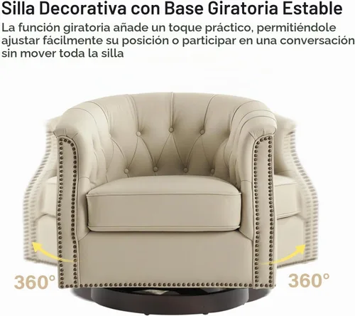 Vista 5 de HULALA HOME Silla mecedora giratoria de cuero auténtico, totalmente montada Beige