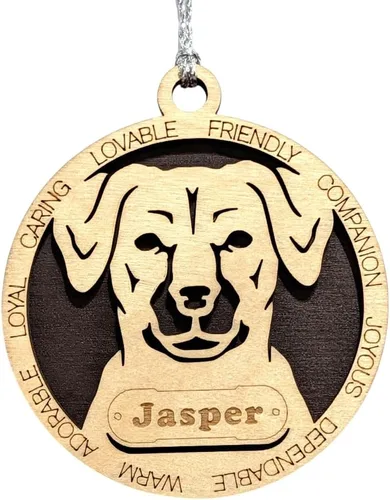 Vista 46 de Adorno de Navidad personalizado para perro Cavalier King Charles Spaniel, redondo de 3 pulgadas, madera cortada con láser de 2 capas, nombre y texto