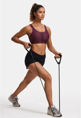Vista 4 de SYROKAN Sujetador deportivo con cremallera frontal de alto impacto para mujer, sin varillas, espalda cruzada, alto soporte, cremallera en la parte