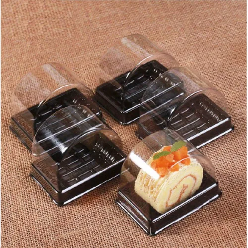 Vista 4 de Juego de 50 cajas de rollo para tartas, contenedor individual personal de rollo suizo con cúpula transparente, muffins, queso, pastelería, postre
